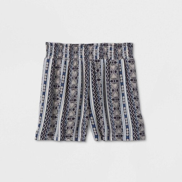 NWT Knox Rose Striped Mid-Rise Boho Shorts Women XXL Blue White Striped Smocked - Picture 1 of 12